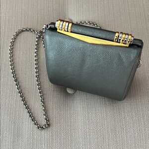 Dark Gray Leather Crossbody Bag with Gold Accents